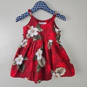Pacific Legend‎ Floral Hawaiian Print Dress Toddler Sz 1-2y Red White Hibiscus